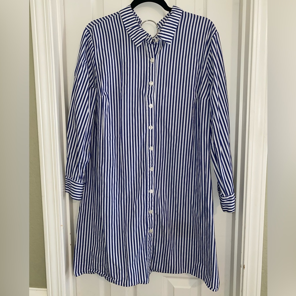 Everlily Blue and White Striped Shirt Dress